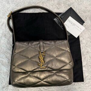 SAINT LAURENT Lambskin Quilted Le 57 Diamond Shoulder Bag in Piombo